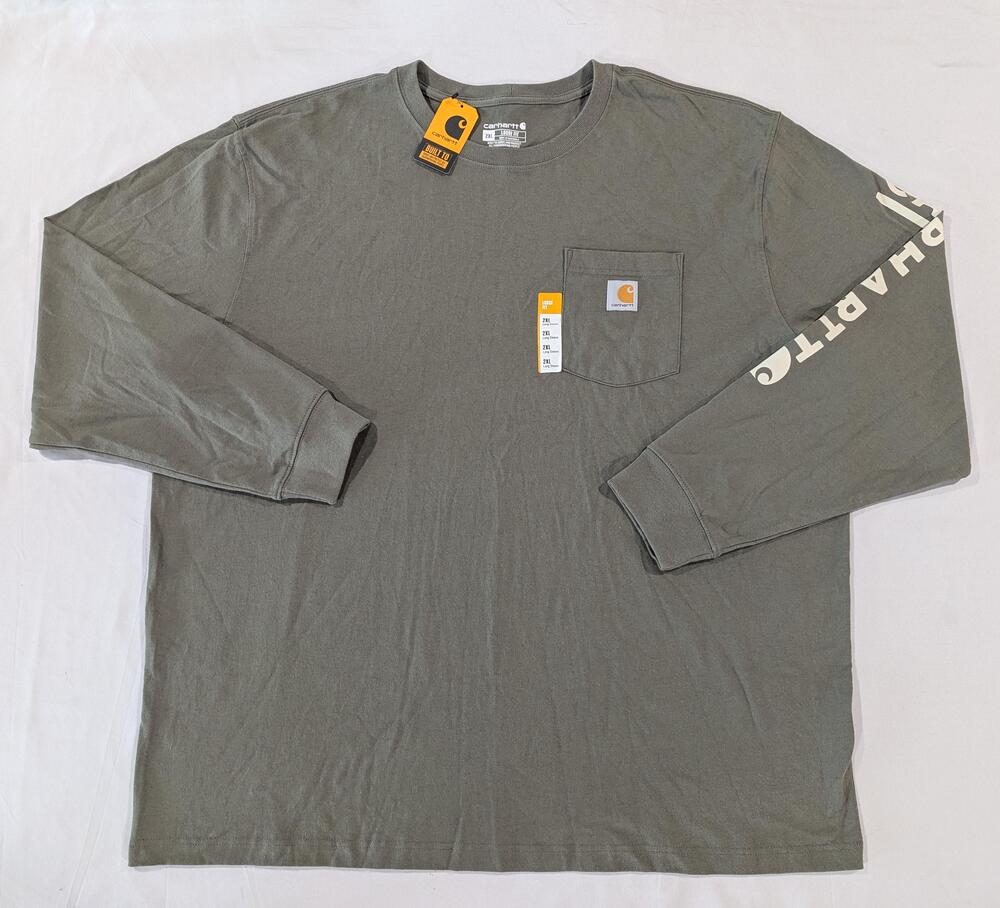 Carhartt Shirt Mens 2XL Green Long Sleeve Pocket Logo Sleeve Loose Fit Tee
